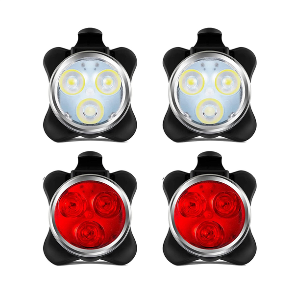 4 Pack USB Rechargeable Bike Light Set Front and Rear LED Light