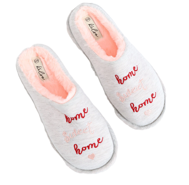 Kitro Home Sweet Home Slipper - Pink &amp; Grey