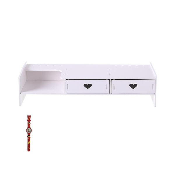 White Portable Smart Monitor Riser Stand With 2 Drawers
