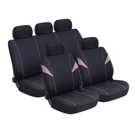 AutoKraft 9 Piece Universal Seat Cover Set - Black & Grey