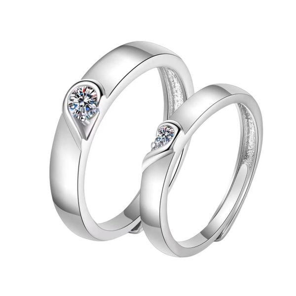 Pulse of Love" Adjustable Couple's Promise Ring Set in 925 Sterling Silver