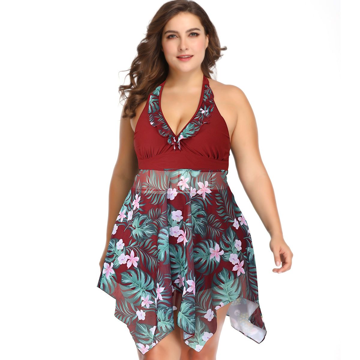 Iconix Women's Plus Size Red Beauty Flair Swimsuit | Shop Today. Get it ...
