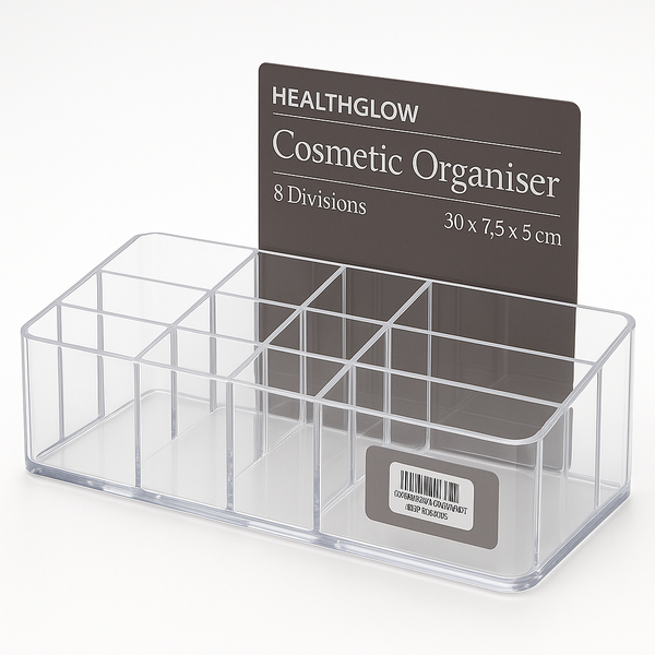 HEALTHGLOW Cosmetic Organiser - 8 Divisions (30 x 7.5 x 7.5 cm)