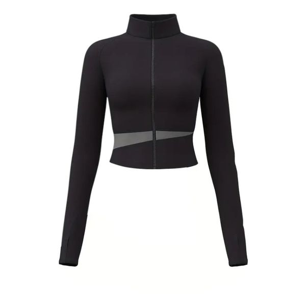 Women's High-Collar Matching Yoga Jacket - Black