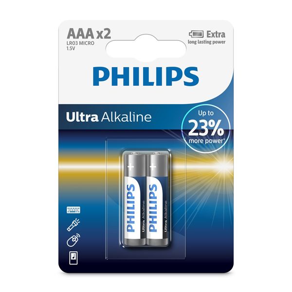 Philips - Ultra Alkaline AAA Batteries 1.5V 2 Pack