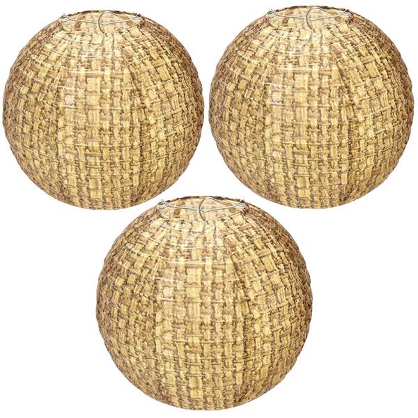 Decor Hanging Round Burlap Paper Lanterns Set of 3 - 30cm