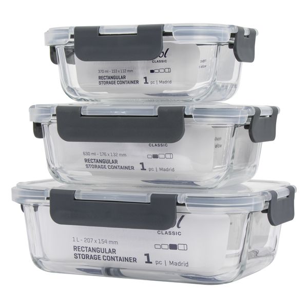Consol Madrid Storage Containers with Clip on Vented Lids 3pce Value Pack, (1lt &amp; 630ml &amp; 370ml)