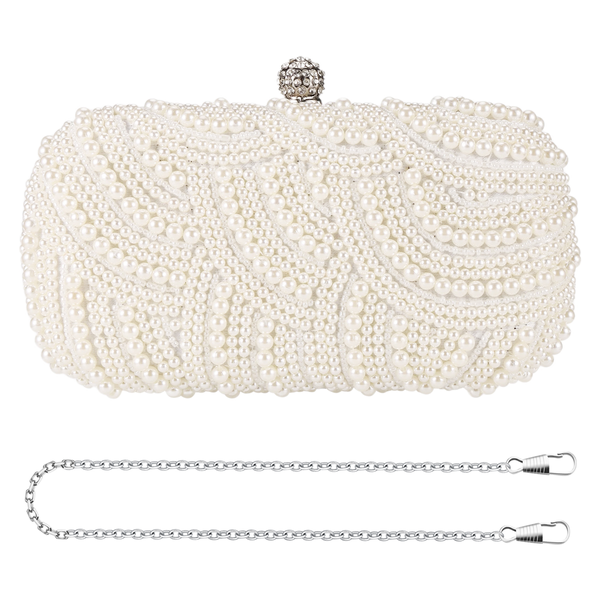 Women Purse Evening Bags for Party Wedding Pearl Clutch Bags - White