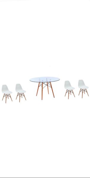 5 Piece Glass Table and Wooden Leg Chairs