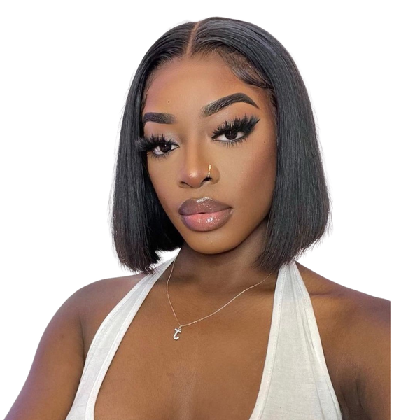 Straight Human Hair 13x4 Lace Front Wig Full Frontal Bob Wig Black 6-12inch