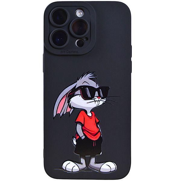Phone Case with Cool Bunny Print &amp; Pro Camera - Iphone 14 Pro Max - Black