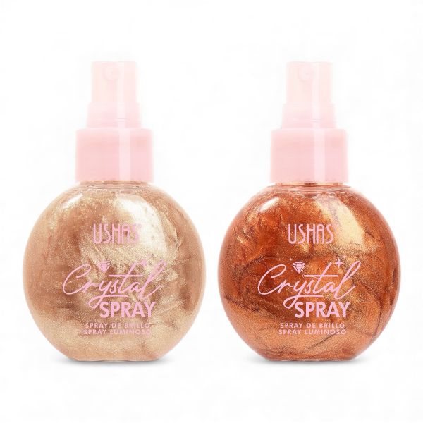 Set of 2 - Ushas Crystal Spray Shimmer Highlight Face &amp; Body Spray Gold