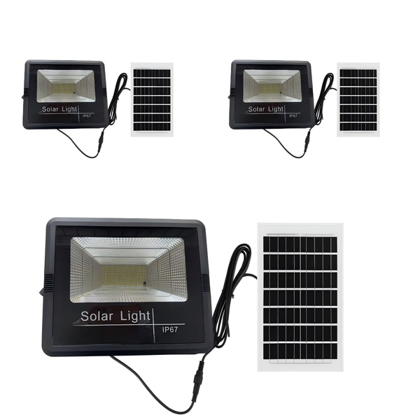 200W Solar Flood Light with Remote &amp;Panel IP67 Outdoor-3 Pack