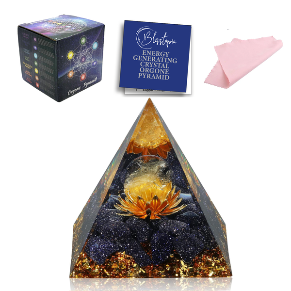 Orgone Crystal Pyramid Clear Crystal,Blue Sandstone,Lotus-5 cms