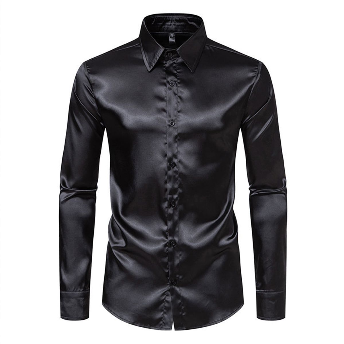 Men's Silk Satin Casual Button Down Dress Shirt Slim Fit Long Sleeve ...
