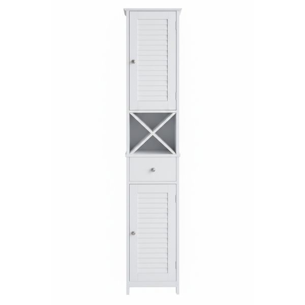 White Tall Storage Cabinet with Drawer &amp; Removable cross Stand