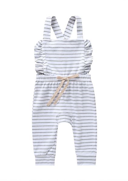 Kittikin - Baby Girl Grey Striped Jumpsuit
