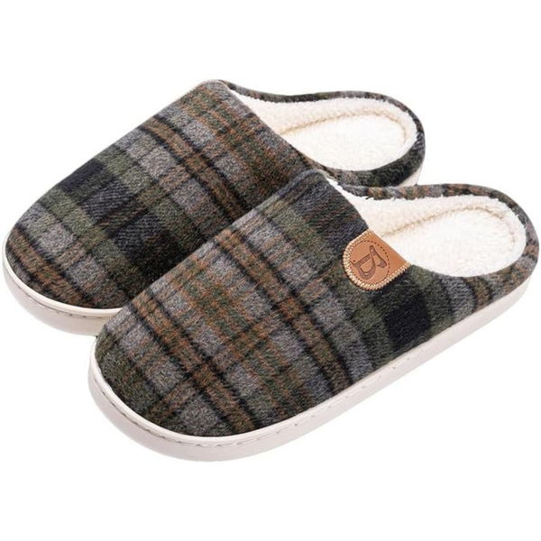 Men Polyester Slippers Men's Glen Plaid Soft Fleece Slippers Warm