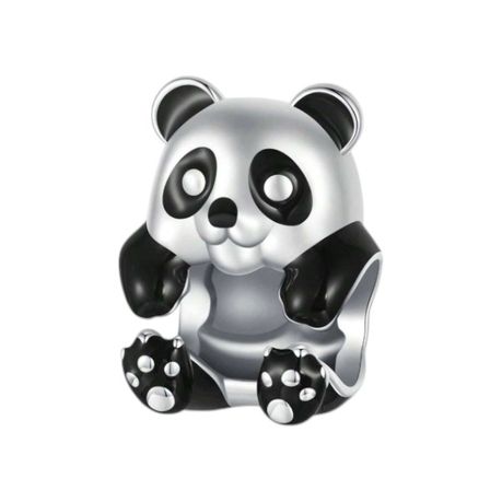 925 Sterling Silver Loveable Sitting Panda Charm Pendant - Silver & Black Image