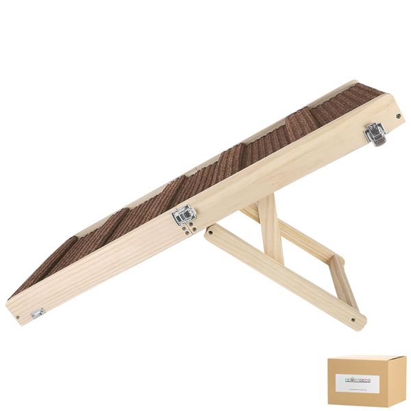 Heartdeco Folding Adjustable &amp; Portable Bamboo Pet Ladder Dog Ramp