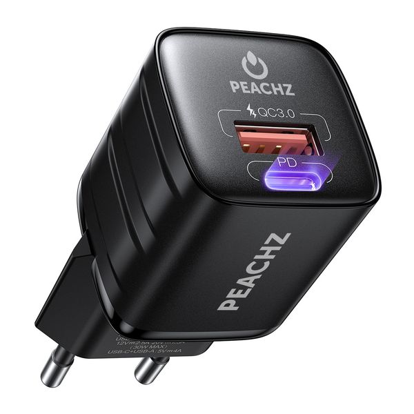 Peachz 30W USB-C Fast Charger - Dual Port PD Adapter for Samsung &amp; iPhone