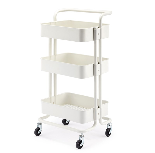 Mesh White 3 Tier Storage Trolley Multi-functional Serving Cart