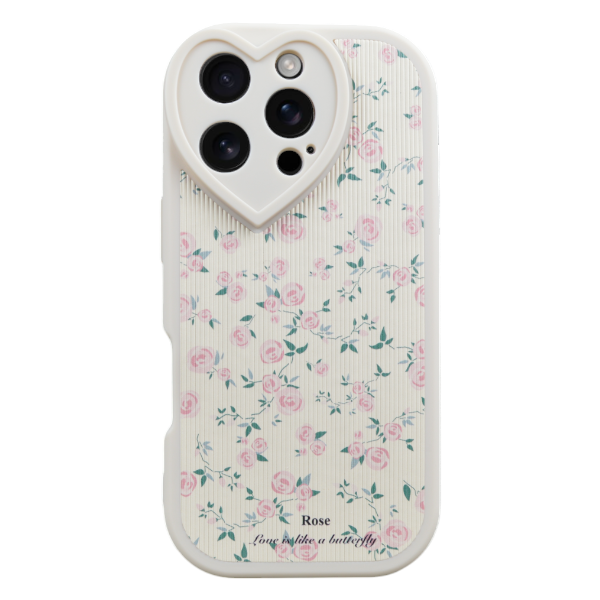 Pink Roses Heart Camera Phone Case Compatible with iPhone 16 Pro - Cream
