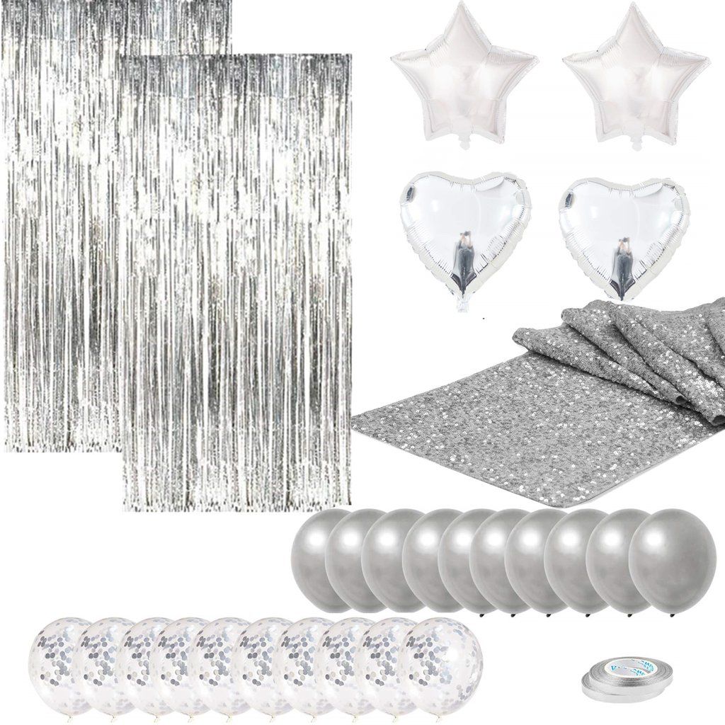 Heartdeco Silver Balloons Table Runner Wedding Birthday Xmas Party Pack ...