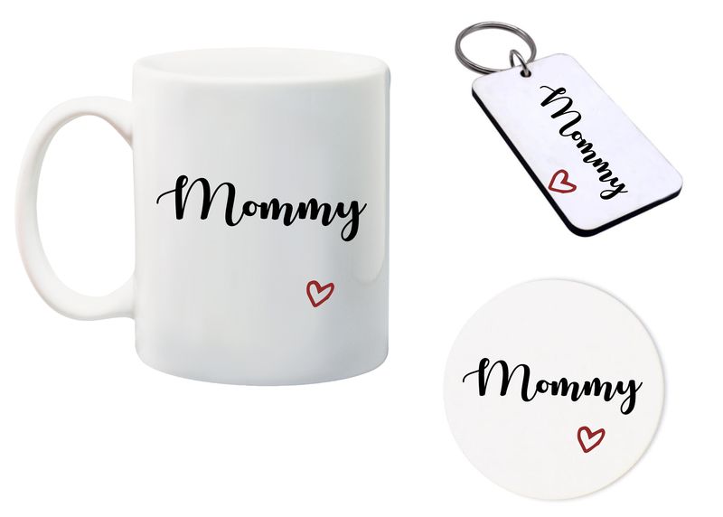 Mommy Mug, Glass Coaster and Matching keyring gift Combo
