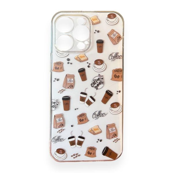 AMA Clear Silicone Protective Case Coffee Pattern For iPhone 14 Pro Max