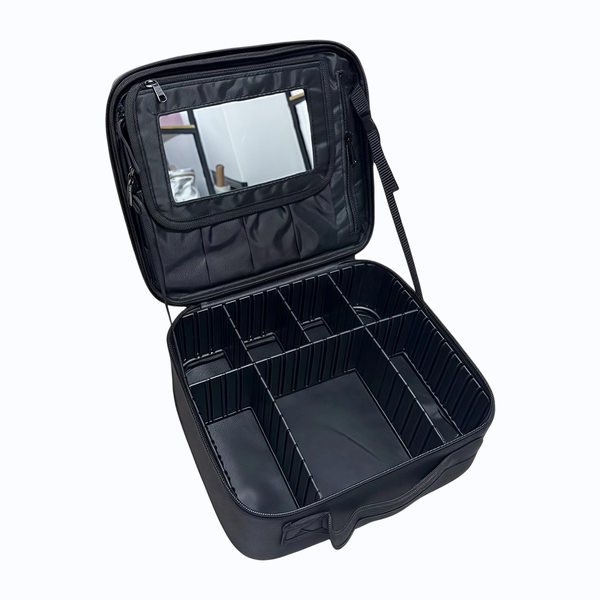 Travel Makeup Bag, Travel Cosmetic Bags with Mirror - Black - 26x23x10cm