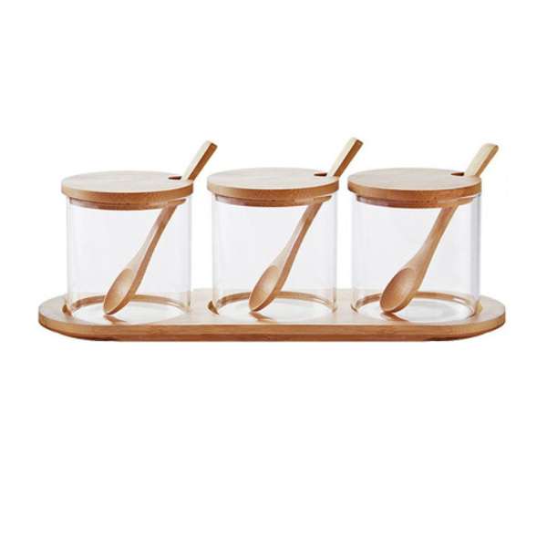 Glass Seal Cans with Spoon Kit Seasoning Containers-3 pcs