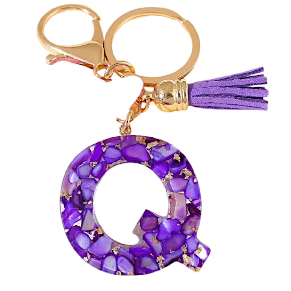 Initial "Q" Keyring with Tassel - Purple