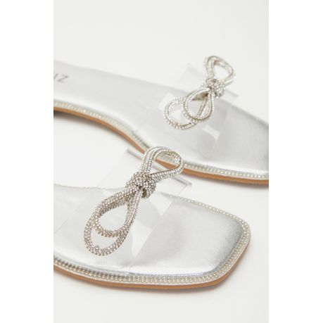 Quiz silver clearance diamante flat sandals