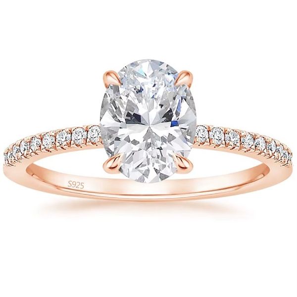Ring Somen 3CT Sterling Silver Engagement Oval Cut Cubic Zirconia-Rose Gold