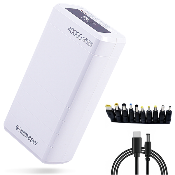 Remax 40000mAh Laptop Power Bank 65W Fast Charging with 10-in-1 Power Cable