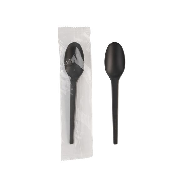 Individually Wrapped CPLA Black Spoon - 16cm - Pack of 100