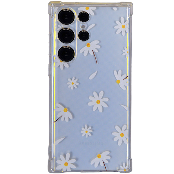 Clear - Phone Case with White Flower Heads &amp; Pro Cam - Samsung S23 Ultra