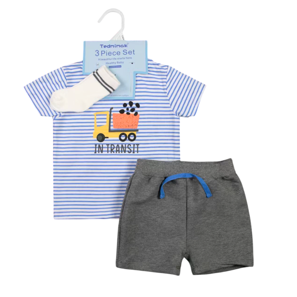 In Transit Slogan Print T-Shirt and Shorts with Socks Set
