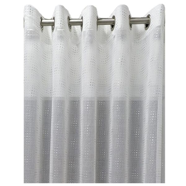 Matoc Designs Readymade Curtain - Eyelet - Foiled Silver Square Dots Voile