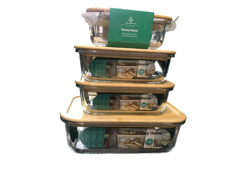 Glass Lunch Boxes and Wooden Lid 4 - Set