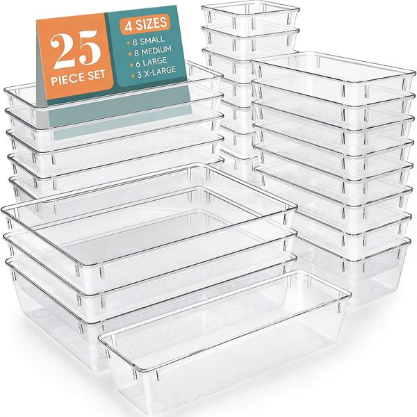 Drawer Organiser 4-Size Makeup Organizer Trays - 25 Pack
