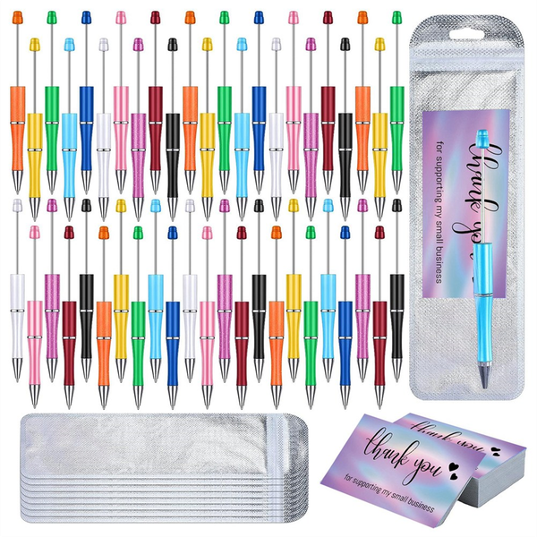 150 Pcs Beadable Pens Kit, Ballpoint Pens Thank You Cards for Office