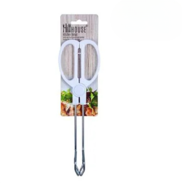 Compact White Food-Handling Scissor Tongs