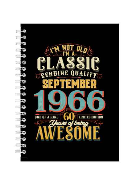 60 Years Old Born September 1966 Birthday Writing Book Notepad Notebook A4