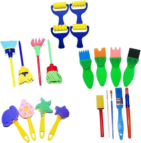 21Pcs EVA Painting Brush with Yellow Handle Foam Sponge Seal Stamps