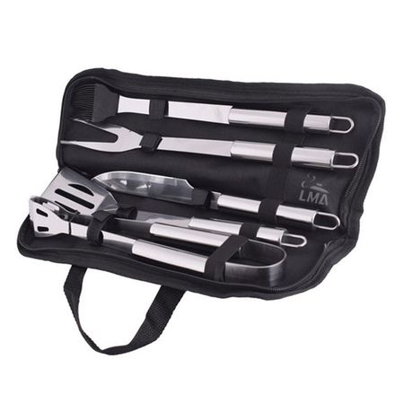 LMA Stainless Steel 5 Piece Braai Master Utensil Set in Carry Bag