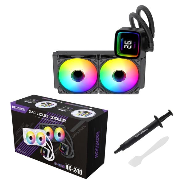 Redisson 240mm ARGB AIO CPU Liquid Cooler/Digital Display 2X 120 PWM Fan