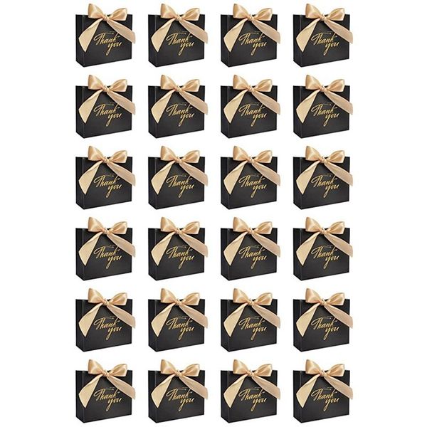 24Pack Small Thank You Gift Bag Party Favor Bags Treat Boxes with Gold Bow