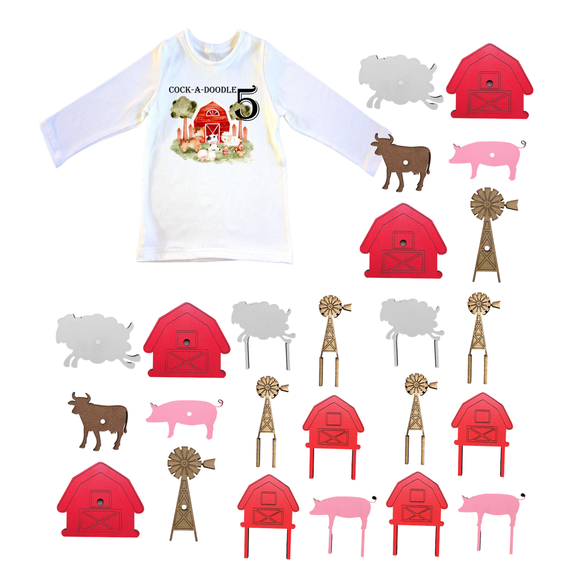 5th Birthday Party Combo-LS, Cupcake Toppers & Lollipop holders-Farmer